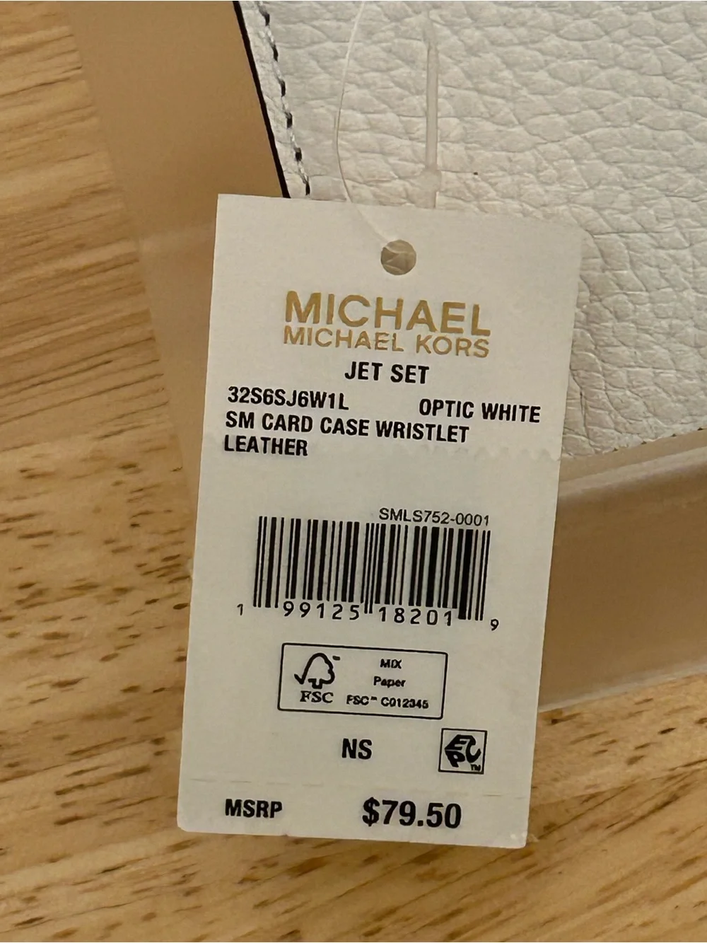 Michael Kors White Pebbled Leather Zip Card Case with MK Charm